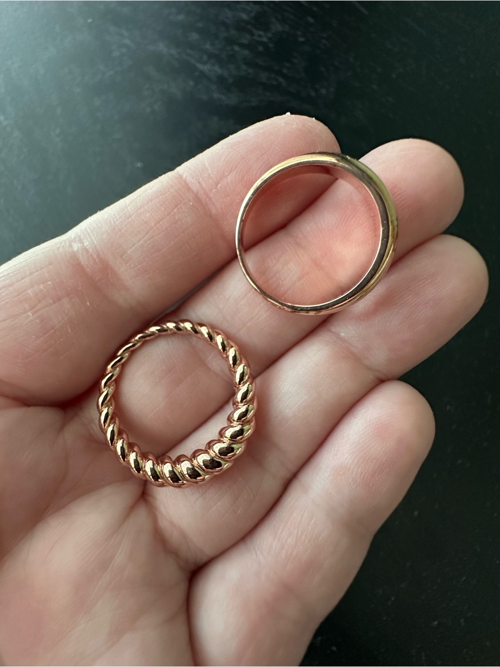 Rose Gold over Sterling Silver Stacking Ring Duo — Dome and Twisted Bands - Picture 10 of 14